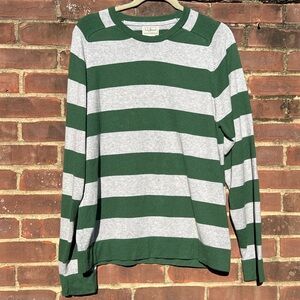 L.L. Bean Men’s Crewneck Striped Green and Gray Sweater Sz L Cotton Cashmere